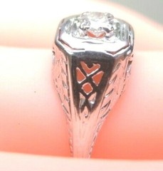 Antique Art Deco Belais Engagement 18K White Ring Size 6 UK-L1/2 EGL USA