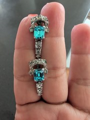 Vintage Teal Blue Glass Rinestone Set Silver Tone Estate Jewelry R123