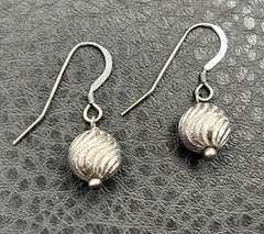 Vintage Sterling Silver Textured 9MM Ball Dangle Earrings Bali Style