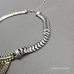 VTG Gold Silver Tone Metal Clear Rhinestones Bib 20″ Necklace, Lobster Closure