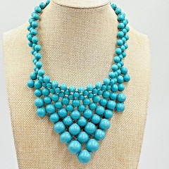 Vintage Style Teal Turquoise Blue Beaded Bib Statement Necklace Boho Chic Retro