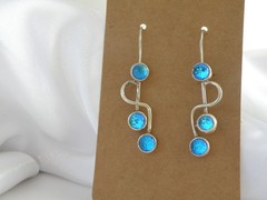 Artisan Sterling Silver 925 Blue Mirano Glass Dangle Earrings