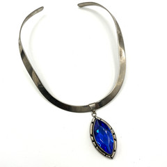 Alpaca Silver Mexico Collar Choker Crystal Pendant Necklace