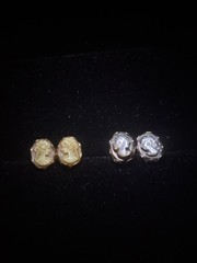 14K Shell Cameo Earrings – Two Pairs! 1930s Gold, 4 solid 14k butterfly backs