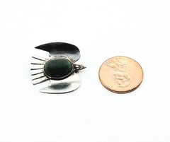 Sterling Silver Thunderbird Green Cabochon Vintage Mexican Small Brooch 1″ Pin