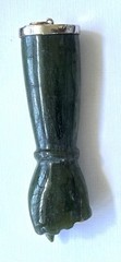Vintage Big Fig Fist Hand Good Luck Charm Pendant Green Jade W Silver 2.5” Long