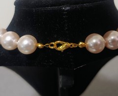 Faux Pearl Beaded Single Strand Choker Gold Tone Necklace 17.5″