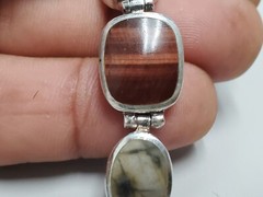 Vintage Red tiger’s eye & Ocean Jasper 925 Silver Bracelet Women 7″ 30g