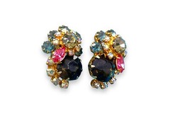 Vintage Demi-parure Juliana DeLizza and Elster Gold Tone Gray Rhinestone *Read*