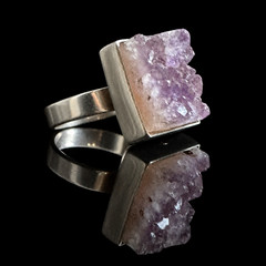 Vintage Swedish Sterling Silver Raw Amethyst Modernist Statement Ring Size 5.5