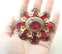Large Vintage Antique Red Open Back Sash Brooch Pin Parts Repair