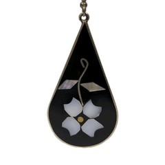 Vintage Alpaca Mexico black earrings with mother of pearl and abalone flower