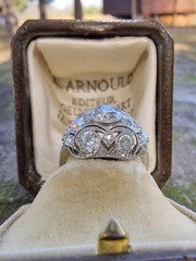 Edwardian Art Deco Diamond Bombe Ring 2.30ct Old European Cut Diamonds Platinum