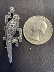 Sterling Silver Marcasite Parrot Brooch Marked