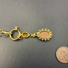 Vintage 12k GF Pocket Watch Chain FOB Necklace, Dog Clip,Goldstone & Citrine Gem