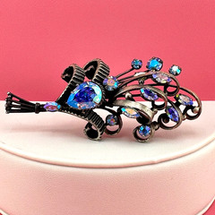 Vintage Rhinestone Brooch Aqua Blue Aurora Borealis Floral Bouquet Pot Metal?