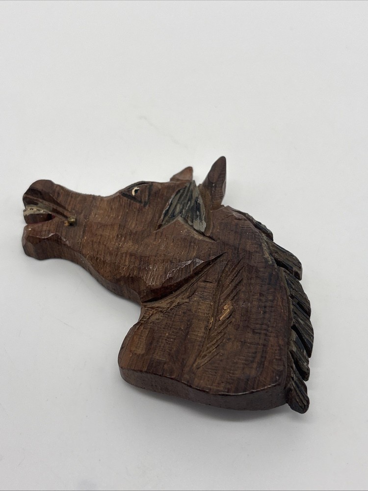 1940s World War 11 Hand Carved Horse Brooch Red Mill Equestrian Western Folk Art