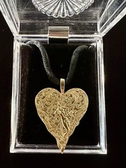 Erte’ Sevenart Art Nouveau Heart Pendant 2 Sided w/ Female Figure Gold Tone NEW