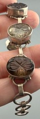 Vintage Bracelet Carved Rock Quartz Sterling Silver Link Crystal Smoky Quartz