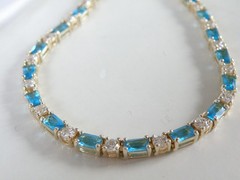 Vintage Gold on Sterling Silver 925 Teal Blue Gemstone Tennis Bracelet 8″