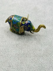 Vintage Cloisonne Elephant Charm Pendant Trunk Up Good Luck Chinese Enamel