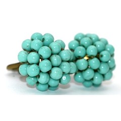 Vintage Signed Miriam Haskell Turquoise Bead Bracelet & Clip On Earrings Set