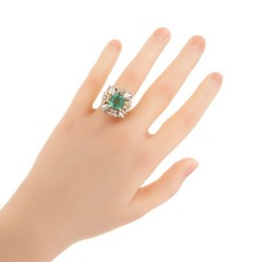 Estate 1960s 4.00CT Asscher Cut Emerald & Baguette Round Diamond Princess Ring