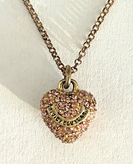 Vintage JUICY COUTURE Rhinestone PINK Puffed Heart Necklace
