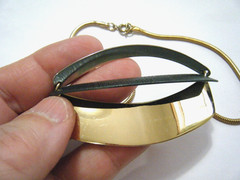 Vintage 70s Napier Silver Gold Black Steel Bar & Chain Modernist Collar Necklace