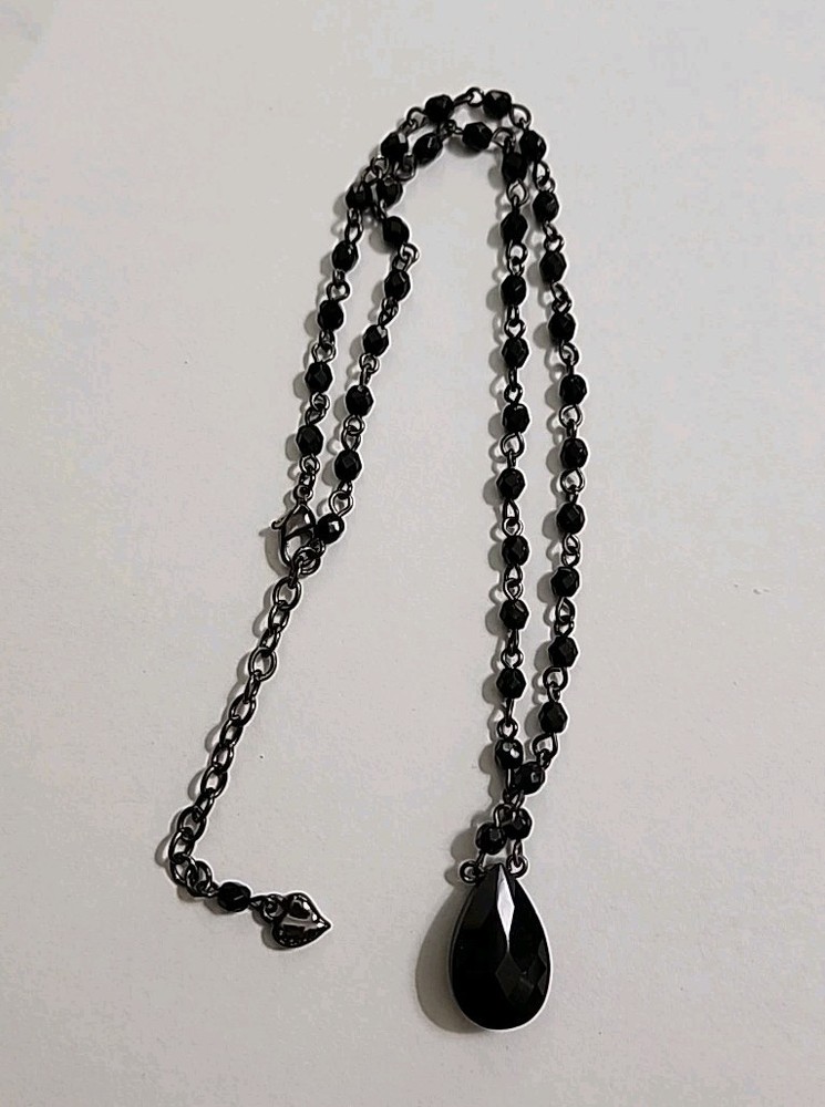 Vintage Carol Lee Black Crystal Necklace Pendant