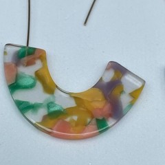 Vintage Multicolor Resin U-Shape Earrings Modern Art Deco Statement
