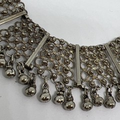 Vintage Ethnic Tribal Silver Tone Filigree Bib Collar Necklace Boho Dangle Bell