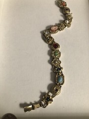 Vintage GOLD TONE SLIDE BRACELET MULTIPLE STONES 7 1/2”