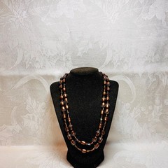 NECKLACE vintage brown acrylic ovals AB faceted beads hidden box clasp 20 1/2″ c