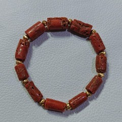 Italian Red Coral Brass Beads Bracelet Natural Coral Gemstone Handmade Bracelet