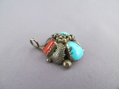 VINTAGE OLD PAWN STERLING NAVAJO LUCY C. CLUSTER BRANCH CORAL TURQUOISE PENDANT