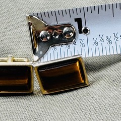 VTG Tigers Eye Gold Tone Rectangular Cufflinks Bullet Back MCM Dad Father Exec