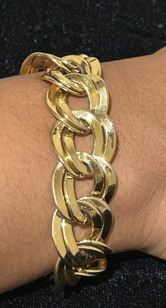VTG Monet Gold Tone Double Link Chunky Bracelet 7.5 X .5 Inches Statement Y2K