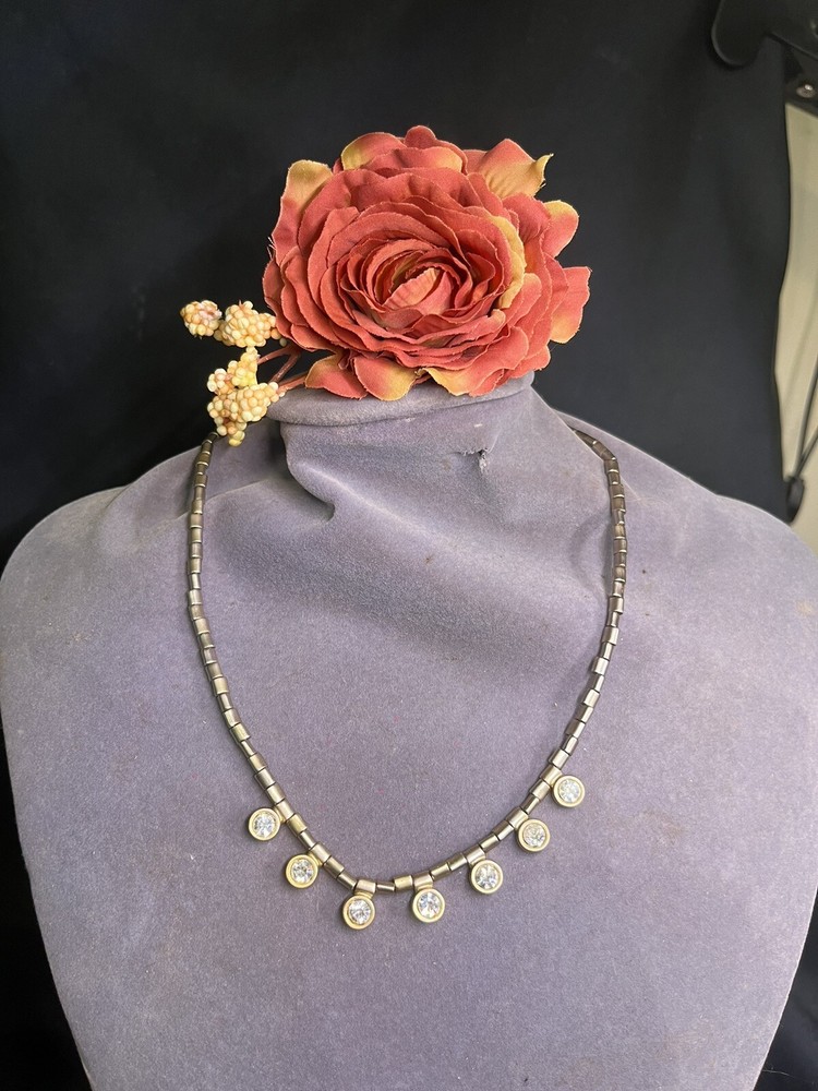 Vintage Silver Tone Necklace W Hanging Rhinestones ;Adjustable Length