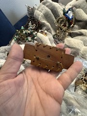 Vintage Hand Carved Brown Wood Horse Head Equestrian Pin Leather 30s Deco Brooch