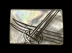 Winter Ski Themed Vintage Mother of Pearl Pin Brooch Germany Carved Shell