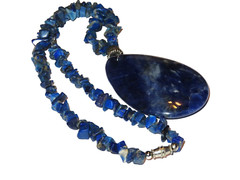 Lapis Lazuli Gemstone Chip & Drop Boho Necklace 18 inch 74grams