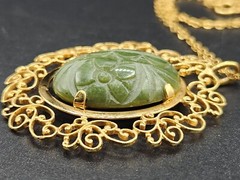 Vintage Van Dell Carved Jade Gold Filled Pendant Necklace