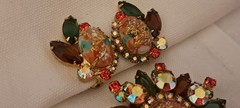 Juliana D & E Easter Egg Cabochon Rhinestone Brooch & Earrings Vintage Demi Set