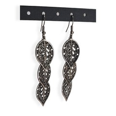 VTG Chunky Stainless Leaf Filigree Glamorous Dangle Statement Earrings 3.25″