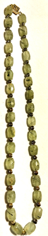 Vintage/Antique Prehnite Gemstone Faceted Beads Beaded Necklace