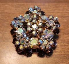 Vintage Juliana Brooch Gold Tone Clear & Topaz AB Rhinestone Flower Cluster