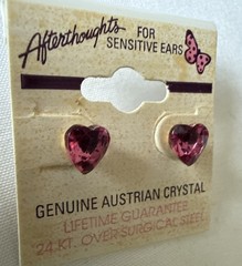 New Old Stock VTG Genuine Austrian Crystal Pink Stud Heart Gold Tone Earrings