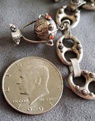 Vintage Etruscan 800 Silver Charm Bracelet With Fob Charms Ornate 7.5″ Coral