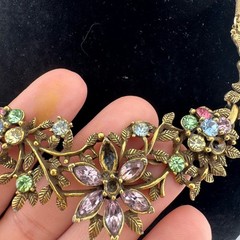Hollycraft Vintage Floral Gold and Pink Necklace and Earring Set